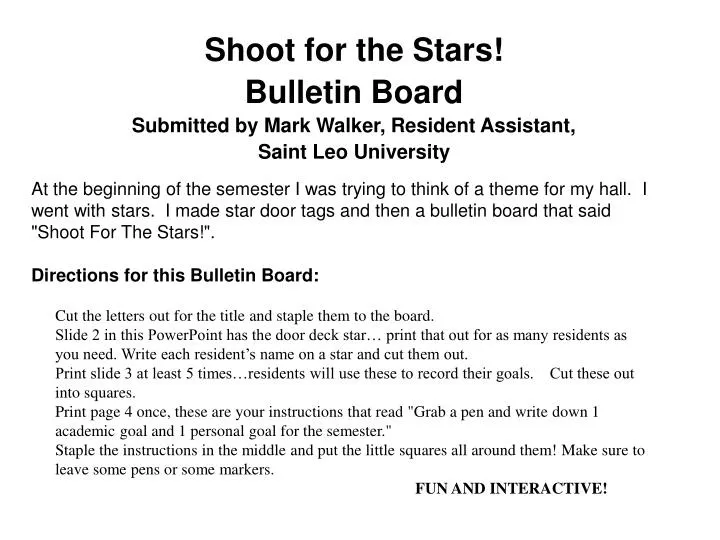shoot for the stars bulletin board submitted by mark walker resident assistant saint leo university