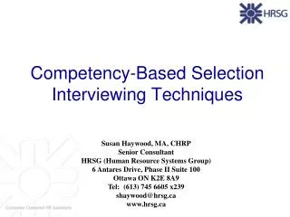 Competency-Based Selection Interviewing Techniques