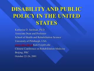 DISABILITY AND PUBLIC POLICY IN THE UNITED STATES