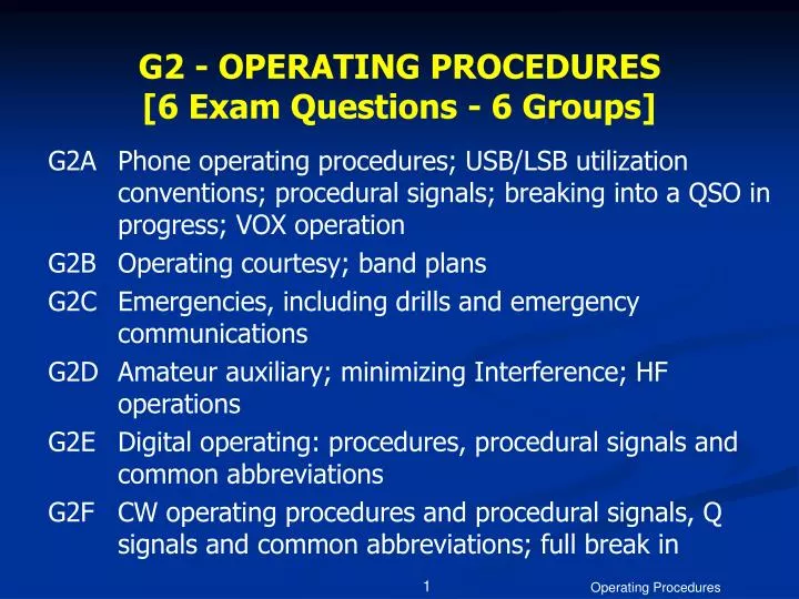g2 operating procedures 6 exam questions 6 groups