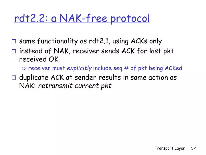 rdt2 2 a nak free protocol