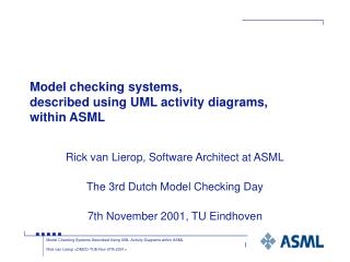 Model checking systems, described using UML activity diagrams, within ASML