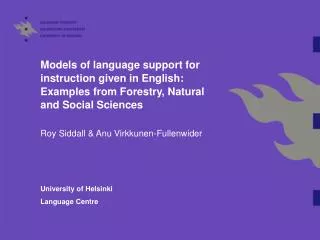 Models of language support for instruction given in English: Examples from Forestry, Natural and Social Sciences