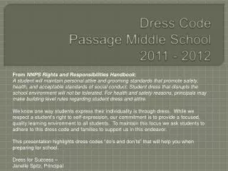 Dress Code Passage Middle School 2011 - 2012