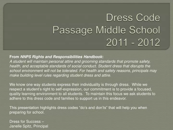 dress code passage middle school 2011 2012