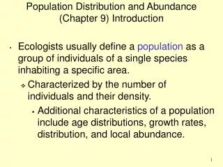 Population Distribution and Abundance (Chapter 9) Introduction
