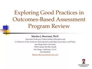Exploring Good Practices in Outcomes-Based Assessment Program Review