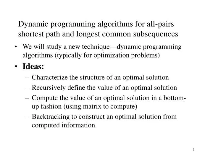 dynamic programming algorithms for all pairs shortest path and longest common subsequences