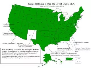 States that have signed the CFPB-CSBS MOU States in GREEN represent signed MOU’s