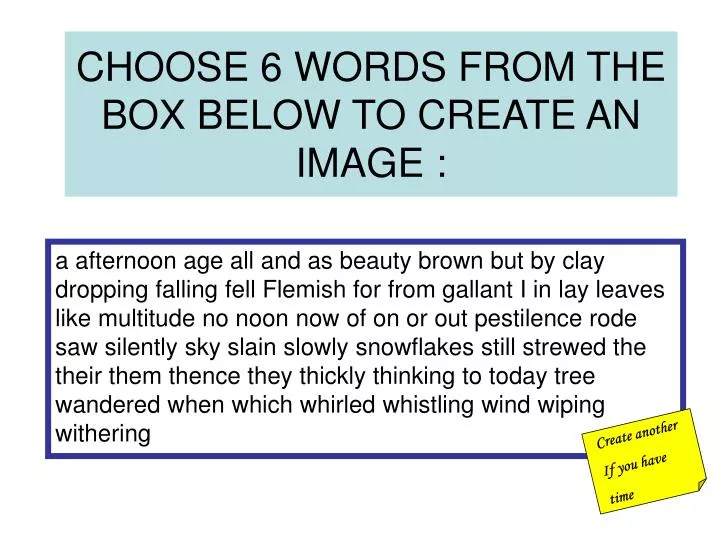 choose 6 words from the box below to create an image