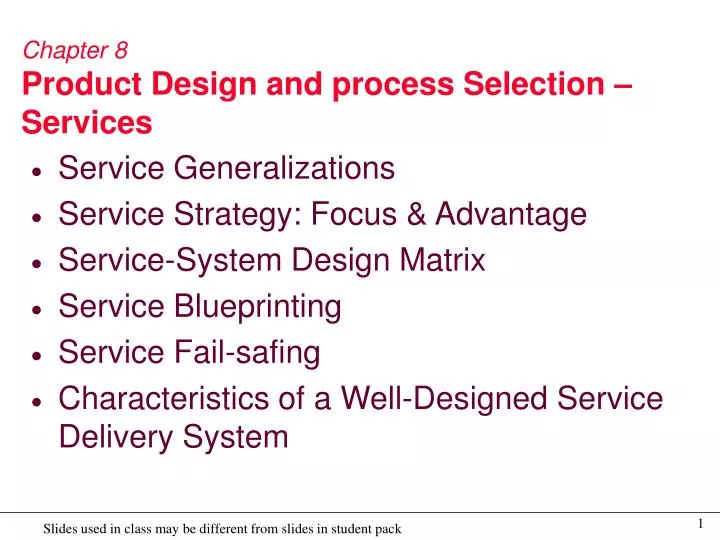 chapter 8 product design and process selection services