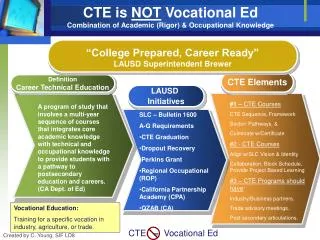 CTE is NOT Vocational Ed Combination of Academic (Rigor) &amp; Occupational Knowledge