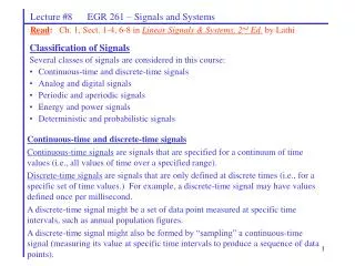Lecture #8 EGR 261 – Signals and Systems