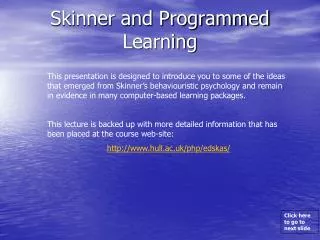 Skinner and Programmed Learning