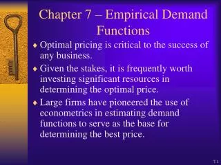 Chapter 7 – Empirical Demand Functions