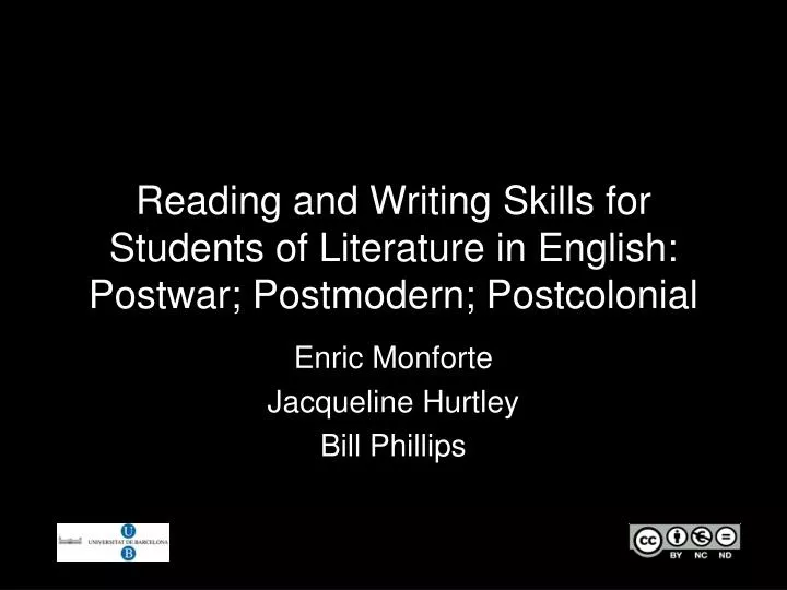 reading and writing skills for students of literature in english postwar postmodern postcolonial