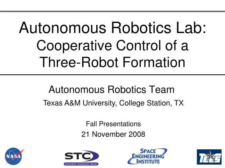 autonomous robotics lab cooperative control of a three robot formation
