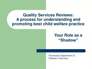 Quality Services Reviews: A process for understanding and promoting best child welfare practice
