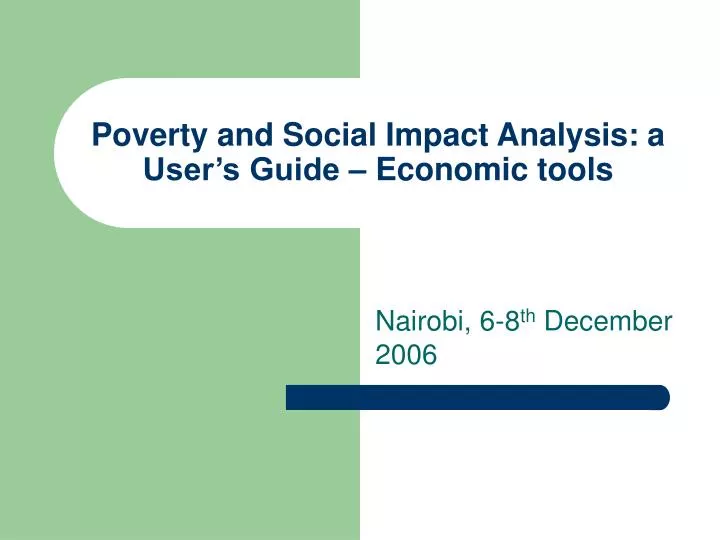 poverty and social impact analysis a user s guide economic tools