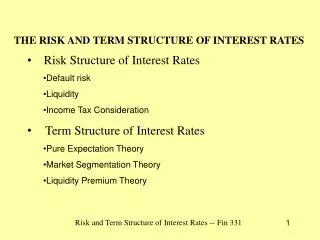 THE RISK AND TERM STRUCTURE OF INTEREST RATES