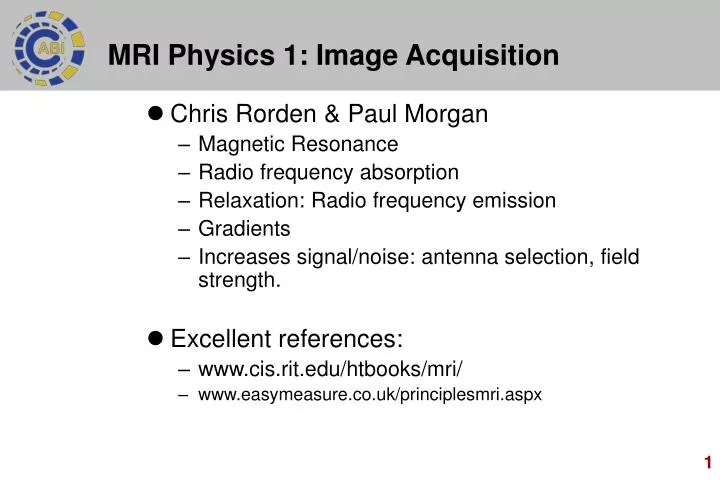 mri physics 1 image acquisition