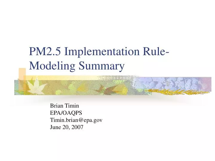 pm2 5 implementation rule modeling summary