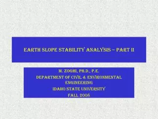Earth Slope Stability Analysis – Part II