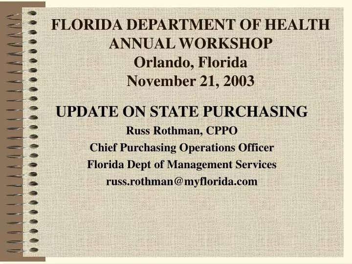 florida department of health annual workshop orlando florida november 21 2003