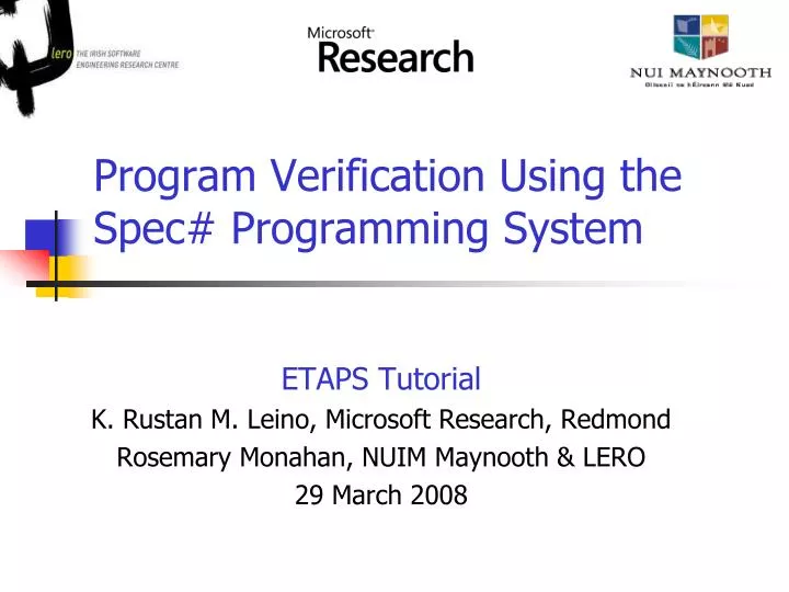program verification using the spec programming system