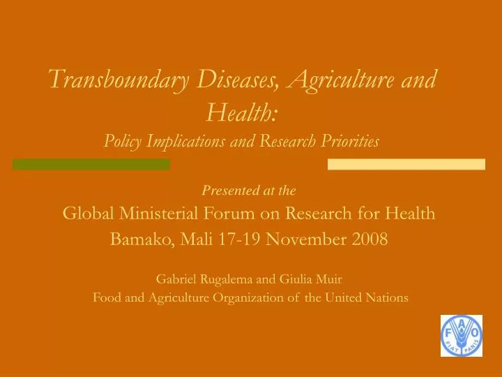 transboundary diseases agriculture and health policy implications and research priorities