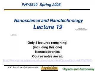 Nanoscience and Nanotechnology Lecture 19