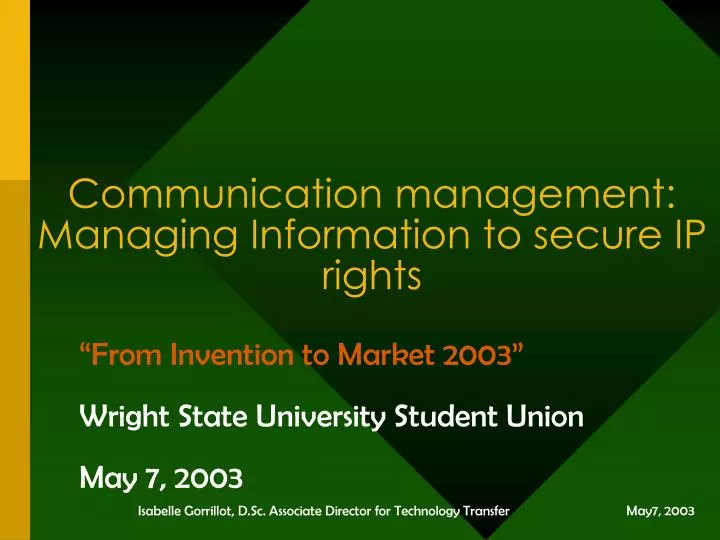 communication management managing information to secure ip rights