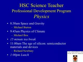 HSC Science Teacher Professional Development Program Physics