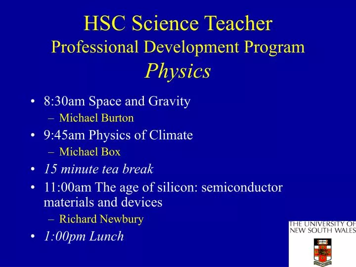 hsc science teacher professional development program physics