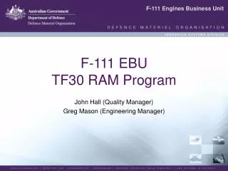 F-111 EBU TF30 RAM Program