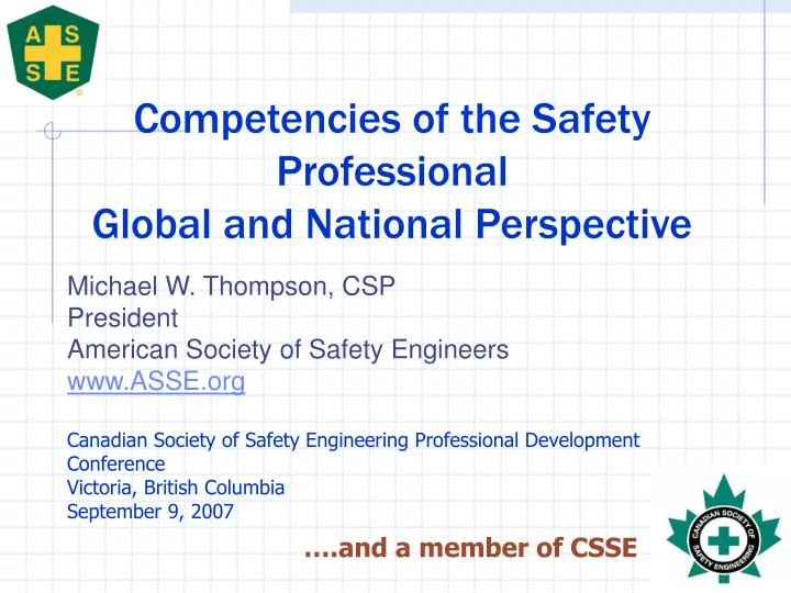 competencies of the safety professional global and national perspective