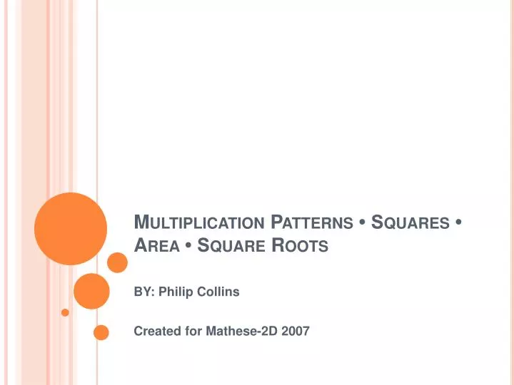 multiplication patterns squares area square roots