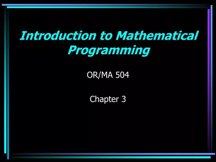 introduction to mathematical programming
