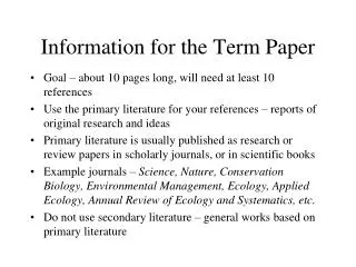 Information for the Term Paper