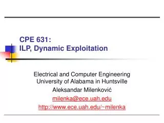 CPE 631: ILP, Dynamic Exploitation