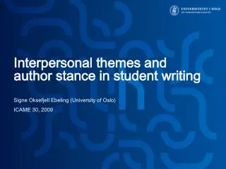 Interpersonal themes and author stance in student writing