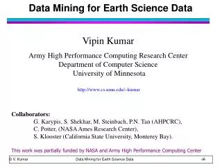 Data Mining for Earth Science Data