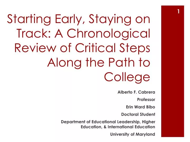 starting early staying on track a chronological review of critical steps along the path to college
