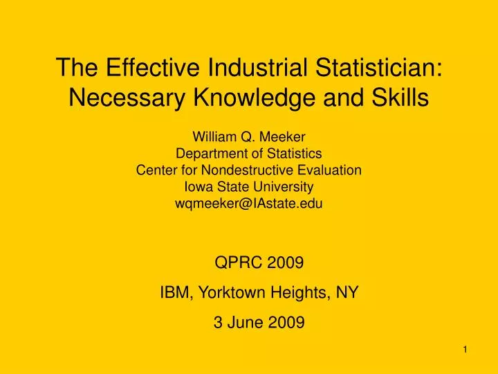 the effective industrial statistician necessary knowledge and skills