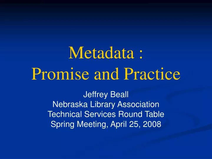 metadata promise and practice