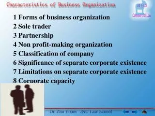 1 Forms of business organization 2 Sole trader 3 Partnership 4 Non profit-making organization 5 Classification of compan