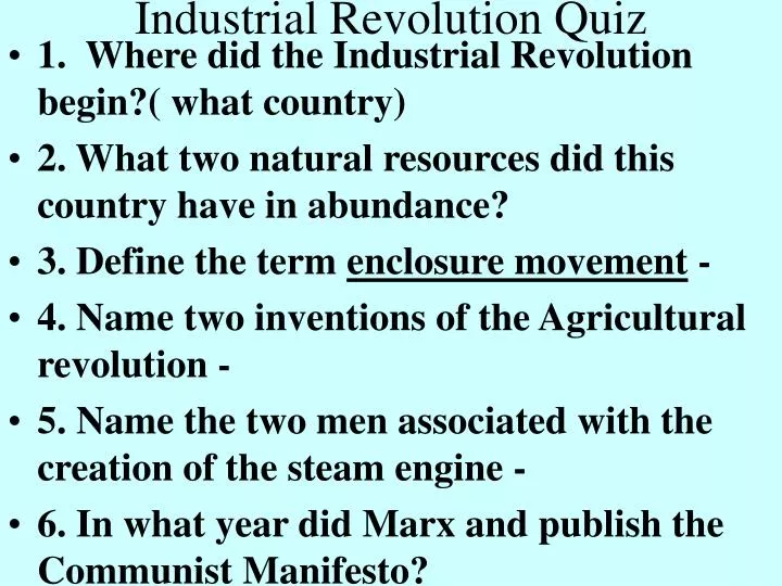 industrial revolution quiz