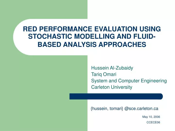 red performance evaluation using stochastic modelling and fluid based analysis approaches