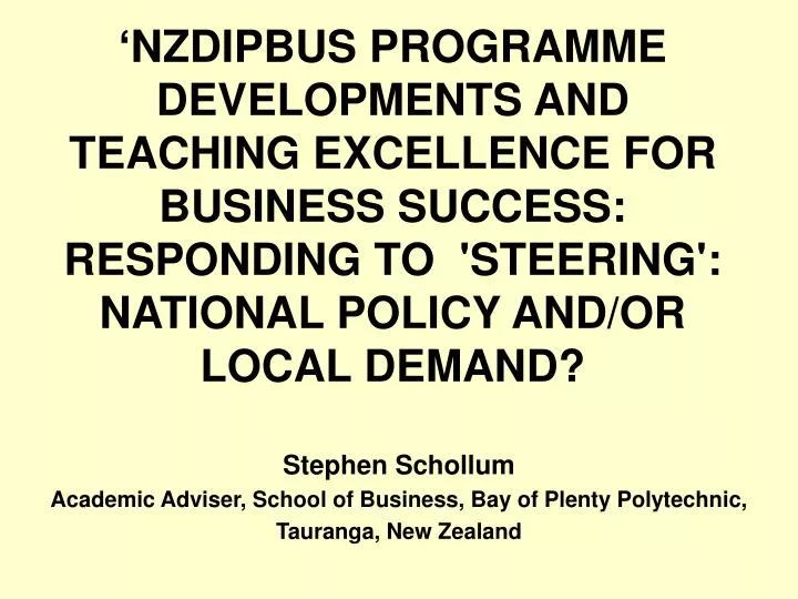 stephen schollum academic adviser school of business bay of plenty polytechnic tauranga new zealand