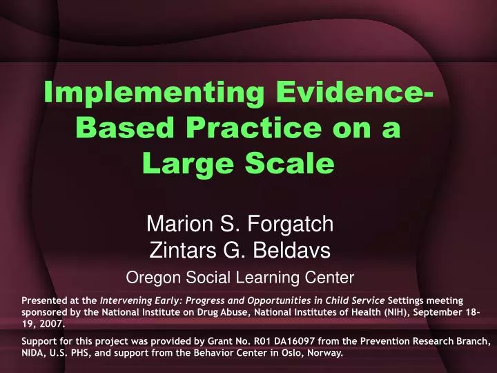 implementing evidence based practice on a large scale